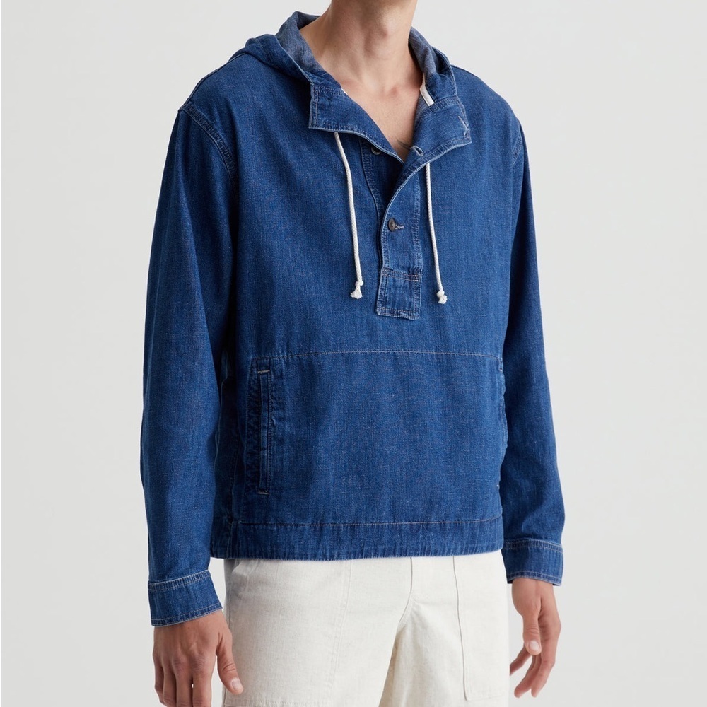 Ag Adriano Goldschmied Men’s Valen Popover Indigo Hooded Top size small NWT